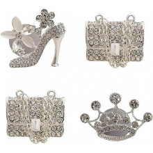 Crystal High Heel Shoe & Magic Bag & crystal crown Car Air Vent Clip Charm sparkly bedazzled rhinestone(Silver - 4pcs)