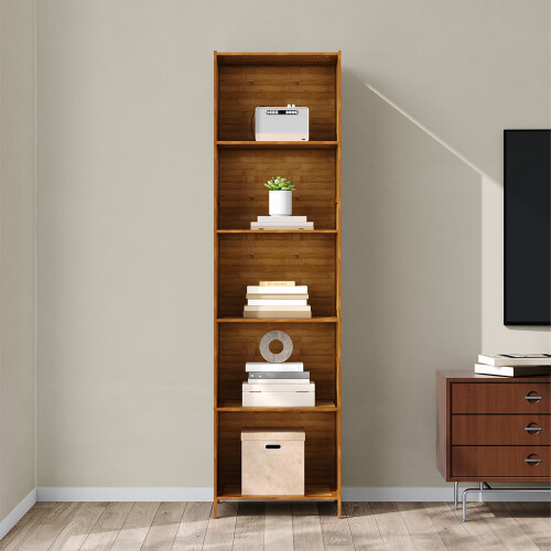 Living And Home 5-Tier Open Bookcase Bamboo Storage Shelf 1
