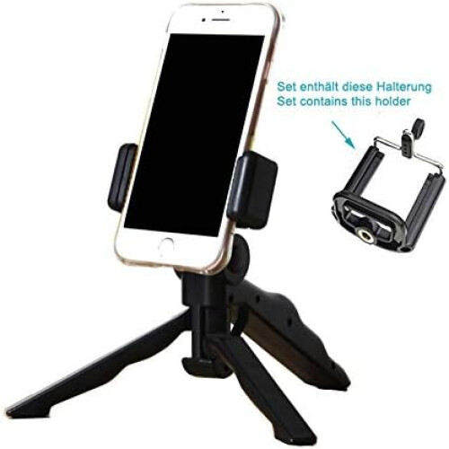 Camera Case For Alcatel 1C Dual SIM Mini Tripod Phone Stand, Compact Camera Support-Stand, Plastic Black, 1x 2
