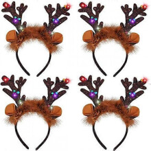 4-Pack Light Up Christmas Reindeer Headbands for Christmas Supplies and Holiday Party Headbands