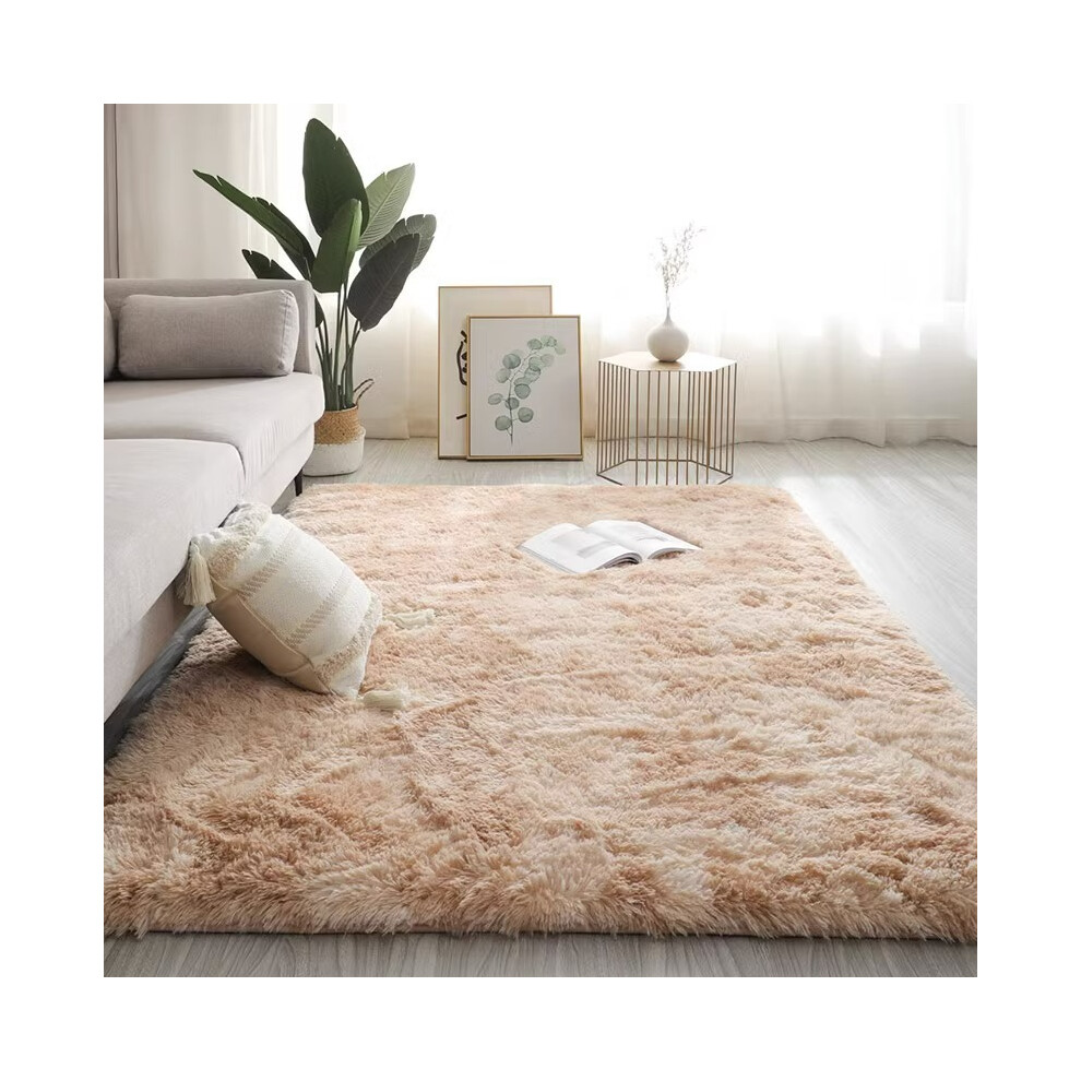 (Tie dye beige, å®½100Ãé¿160CM) Tie dye long velvet carpet, living room, bedroom, bedside, high-end felt blanket-image-OPC-PKKNPQX-NEW