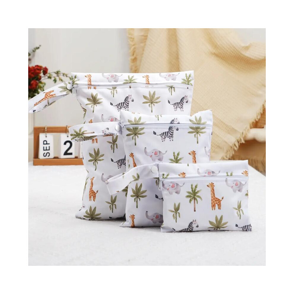 (Giraffe, one-size) Cute Cartoon Animal Pattern Diaper Bag, 3 Counts Waterproof Bag for Baby, Baby Diaper Bag, Diaper Storage Bag, Lightweight Diaper