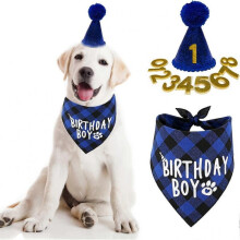 Dog Birthday Party Supplies, Boy Dog Birthday Bandana Scarf and Dog Birthday Hat with Number