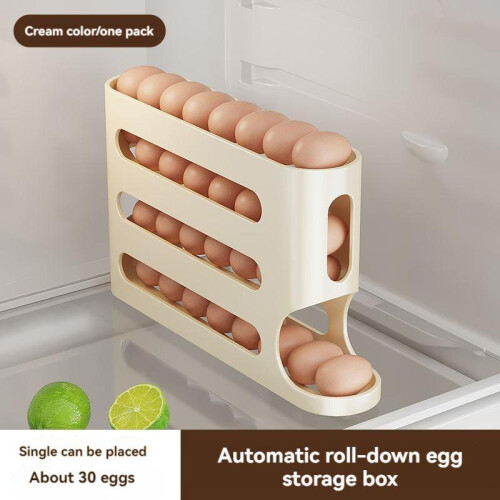 (Blue, 1 count) 4 Layer Egg Storage Box, 1 Count Slide Egg Storage Box, Large Capacity Automatic Egg Roller, Durable Stackable Fridge Organizer, Kitchen 2