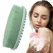 (Green, one-size) Silicone Cleansing Brush for Shower, Household Adult Double-sided Rubbing Bath Brush, Body Massage Bath Brushes, Reusable Exfoliating