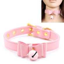 Leather Choker Necklace Adjustable Collar Bell And Bow Style For Women BDSM Bondage Cosplay Accessories