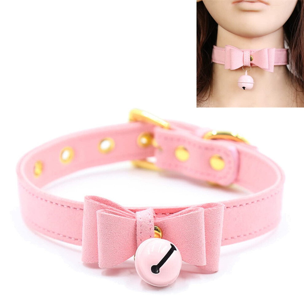 Leather Choker Necklace Adjustable Collar Bell And Bow Style For Women BDSM Bondage Cosplay Accessories