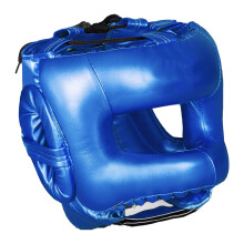 PU Leather Boxing Headgear Full Face Boxing Helmets Head-Blue S