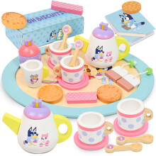 Bluey - Tea Party Set - Wooden 18-Piece Pretend Play Set with Tray Teapot Tea Cups Biscuits and Notepad for Children 3 Years and up