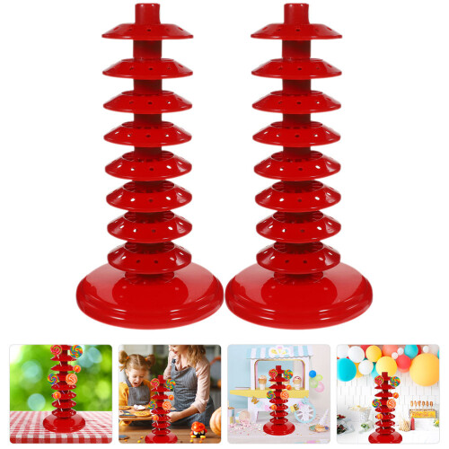 2Pcs Red PP Lollipop Stand Multi-Layer Display Rack Desktop Holder 2