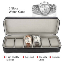6 Slots Watch Organizer Box, Black, 33x11.5x8cm Storage Case