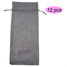 12pcs Gray Linen Fabric Wine Bags, 14.5*34.5cm, Elegant Cover