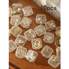 (Multicolor, one-size) 10pcs Clear Storage Box with Lid, Plastic Jewelry Box, Transparent Earplugs Storage Box, Jewelry Accessory, Durable Storage Organizer
