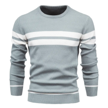 (L)Men's Striped Knit Sweater Color Block Crew