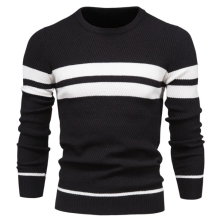 (S)Men's Striped Knit Sweater Color Block Crew