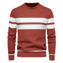(S)Men's Striped Knit Sweater Color Block Crew