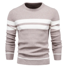 (S)Men's Striped Knit Sweater Color Block Crew