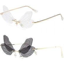 Fashion Rimless Dragonfly Wing Sunglasses Women Vintage Clear Ocean Lens Eyewear Men