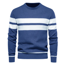 (S)Men's Striped Knit Sweater Color Block Crew