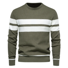 (S)Men's Striped Knit Sweater Color Block Crew