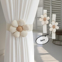 (Beige, one-size) Flower Shaped Curtain Tieback, 2 Counts Exquisite Cute Creative Curtain Tieback with Buckle, Household Curtain Tieback for Home Living Room