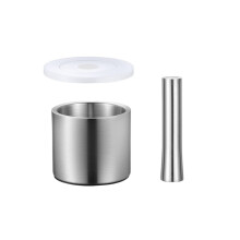 Mortar and Pestle Brushed Stainless Steel With Lid, Garlic Grinder, Mixing Bowl For Spices And Guacamole, Kitchen Tool