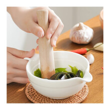 Mortar and Pestle Set Porcelain With Spout 6.5-Inch White Comfortable Grip Handle for Pepper Garlic Guacamole Grinder