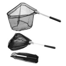 (Signal Black, 19.7inch full length) Folding Manual Fishing Net With Aluminum Alloy Handle, 1 Count Triangular Fish Landing Net, Fishing Gear