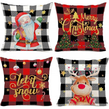 Christmas Pillow Covers Plaid Christmas Pillow Covers 18x18 Set of 4, Black Red Christmas Decorations, Christmas