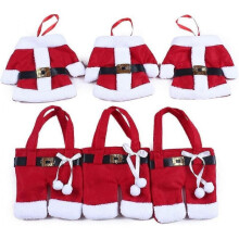 Christmas Cutlery Bag Santa Claus Suit Silverware Tableware Holder Knife Fork Bag Pouch for Home Dinner Table, 6pcs