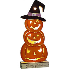 Halloween table decoration, battery powered wooden illuminated halloween pumpkin sign table decoration