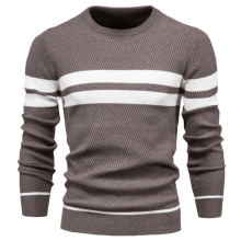 (L)Men's Striped Knit Sweater Color Block Crew
