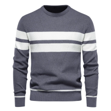 (S)Men's Striped Knit Sweater Color Block Crew