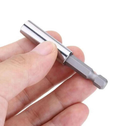 (Silver, 10Pcs) 60mm Magnetic Screwdriver Extended Bit Tools, Hex Shank Bit Adapter, Bit Holder Extension Socket Drill 1/4" Hex Power Tools, 1/4 inch 2