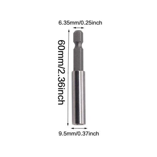(Silver, 10Pcs) 60mm Magnetic Screwdriver Extended Bit Tools, Hex Shank Bit Adapter, Bit Holder Extension Socket Drill 1/4" Hex Power Tools, 1/4 inch 1