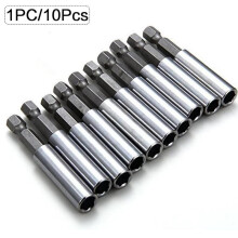 (Silver, 10Pcs) 60mm Magnetic Screwdriver Extended Bit Tools, Hex Shank Bit Adapter, Bit Holder Extension Socket Drill 1/4" Hex Power Tools, 1/4 inch