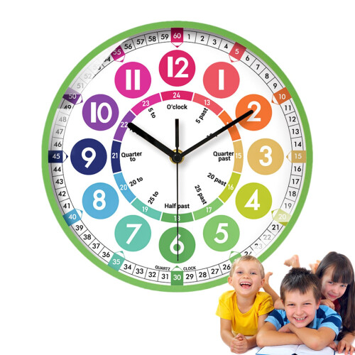 10 Inch Non-Ticking Learn To Tell Time Clock | Analog Teaching Clock ...