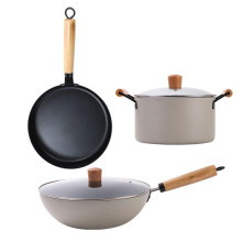 Kitchen Wok Frying Pan Soup Pot Three-Piece Family Cookware Set Thick-Walled Pot One Color 30x9.7 cm