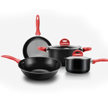 4-Piece Pot Set With Comfortable Handles Stock Pot Frying Pan Wok Saucepan Non-Stick Induction Compatible Large Capacity