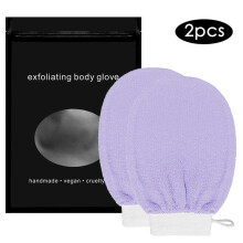 (Purple, one-size) Exfoliating Body Gloves, 2 Counts/set Handmade Body Scrub Skin Exfoliating Gloves, Loofah Set, Exfoliant Scrubber Glove, Bathing