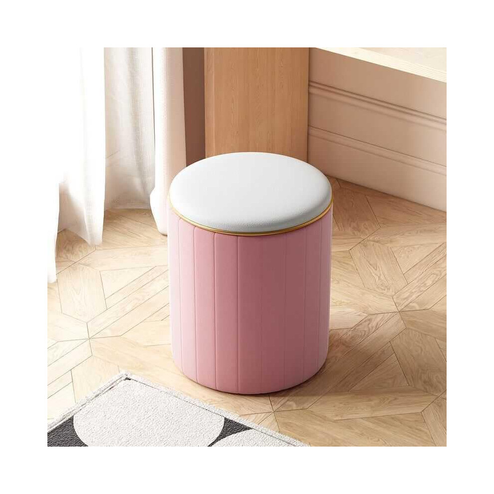 Upholstered Storage Foot Stool Vanity Seat, Round Side Table For Living Room And Bedroom, Hidden Storage Ottoman-image-OPC-PKKSVJ8-NEW