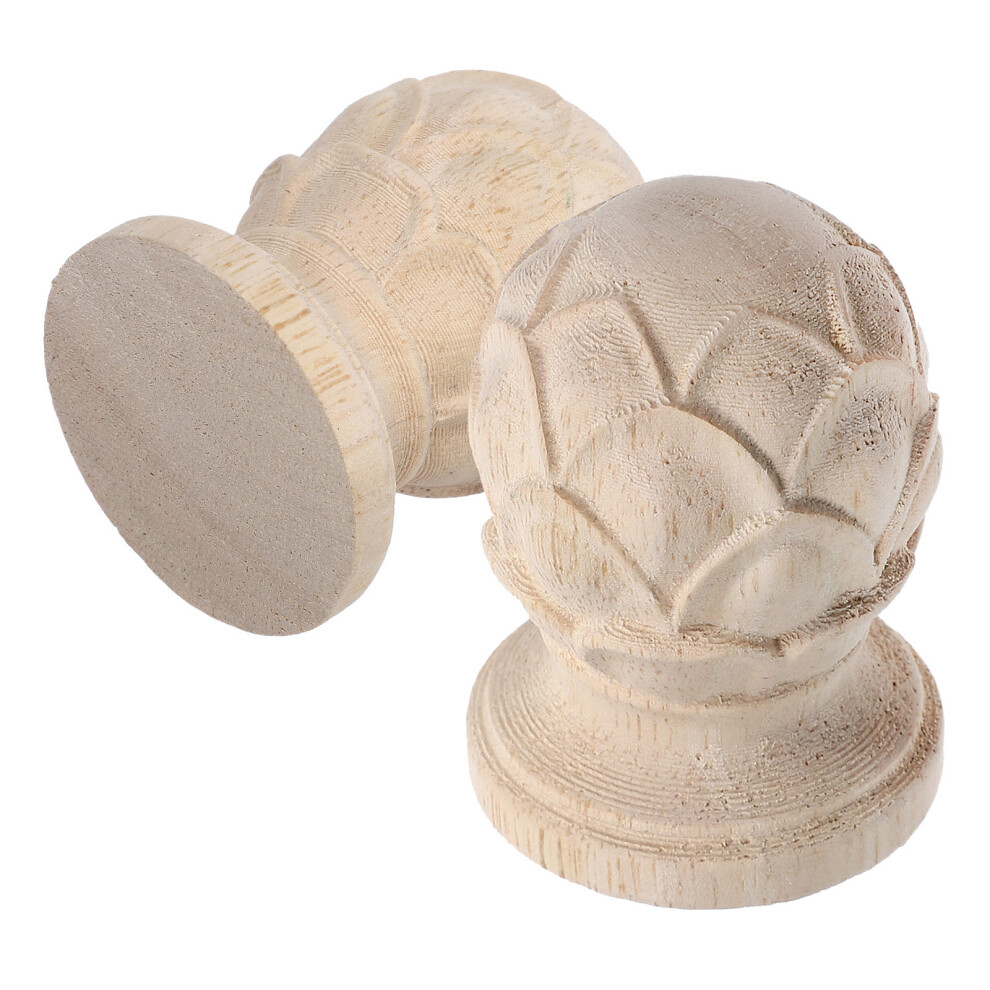 2Pcs Wood Carved Finial Set 1.7"X2.36" For Bed Post Stairs Fence Gate 3233019177488
