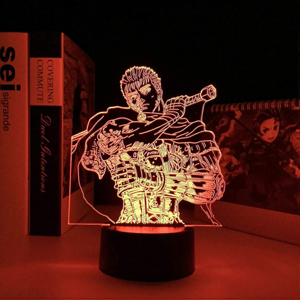 Kikidex (As Show, One Size) Hsyps-Berserk Guts 3D For Bedroom Decor Night Room Decoration Gift Bedside Manga Berserk Led Night Lamp Guts Anime Gif Light