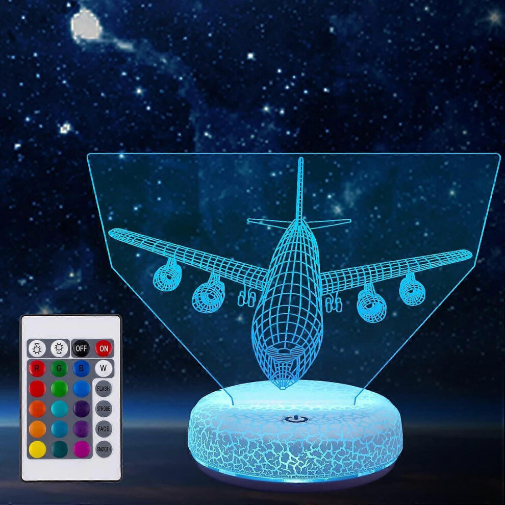 Kikidex (As Show, One Size) Airplane Night 3D Plane Illusion Lamp 16 Color Changing Touch Control With Remote Led Fighter Toy Table Desk Decor Lamps Light