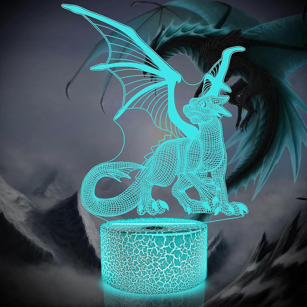 Kikidex (As Show, One Size) Kids 3D Dragon Night Optical Illusion Lamp With 16 Colors Remote Control Changing Birthday Xmas Valentine's Day Gift Ide Light