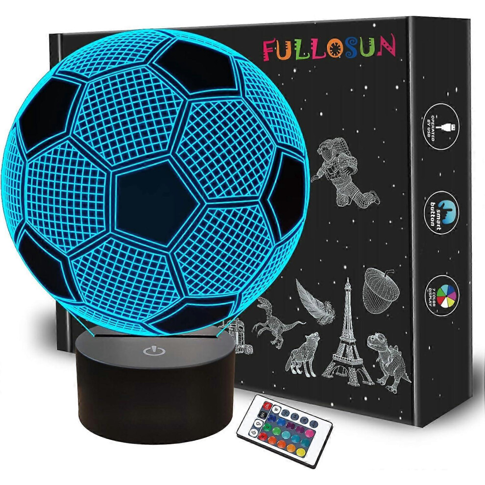 Kikidex (As Show, One Size) Kids Night Soccer 3D Optical Illusion Lamp With Remote Control 16 Colors Changing Football Birthday Xmas Valentine's Day Light