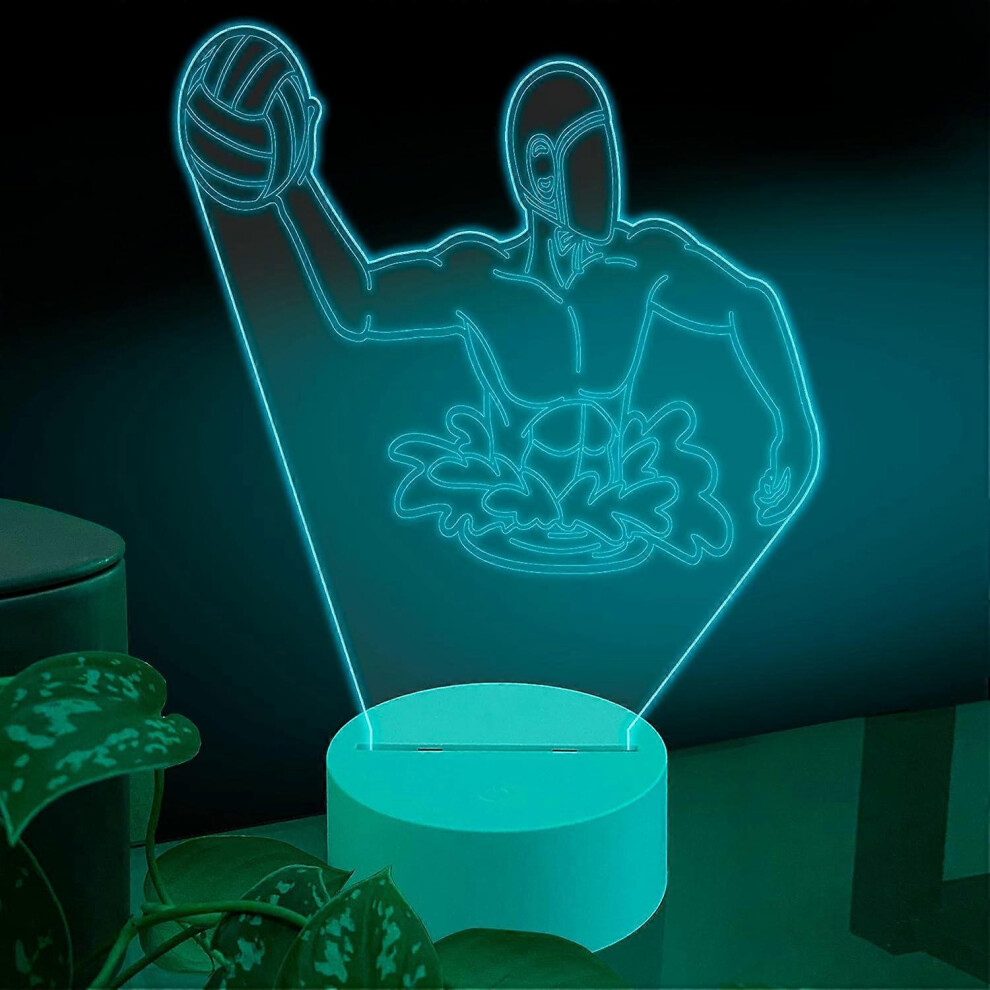 Kikidex (As Show, One Size) Sport 3D Led Table Lamp, Water Polo Ball Catching Team Player Art, Optical Illusion Acrylic Glass Plate