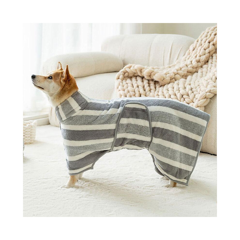 (ash, M) Striped Pattern Pet Bath Towel, 1 Count Cute Pet Puppy Bath Robe with Neck Buckle, Quick Drying Pet Bathing Accessories, Dog & Cat Grooming-image-OPC-PKKT5WR-NEW