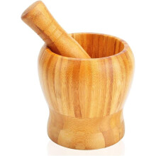Mortar and Pestle Set Bamboo 100% Natural Spice Grinder For Crushing Spices Herbs Garlic Pepper Guacamole Nuts