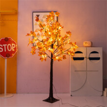 (Orange) 1.5m Artificial Lighted Maple Tree LED Fall Tree With Warm White Lights And Maple Leaves For Halloween Thanksgiving Outdoor Indoor Home Decor